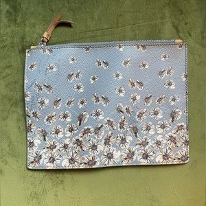 Francesca’s Floral Blue Flat Profile Large Wallet Clutch Zip Closure Card Holder